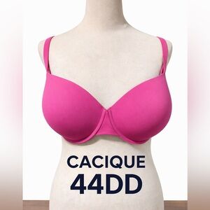 Cacique 44DD Fuchsia Pink T-Shirt Bra Smooth Underwire Lane Bryant